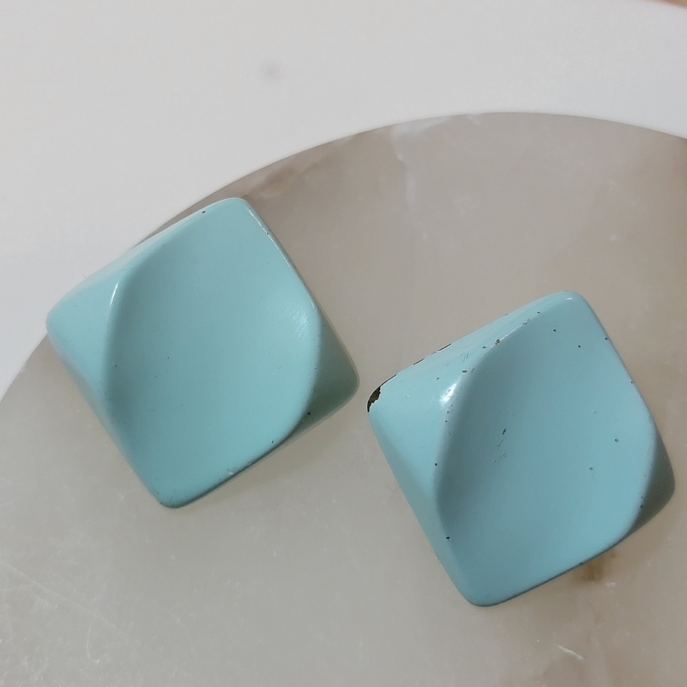 Vintage Enamel Diamond Earrings Mint Seafoam - Picture 3 of 7